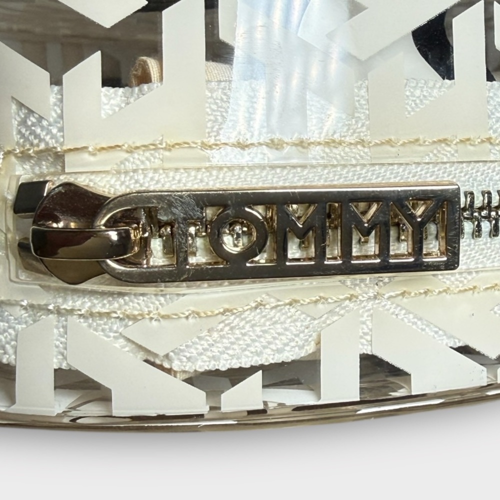 GUC Tommy Hilfiger White and Gold Transparent Monogram Circular Crossbody Bag - Picture 6 of 9